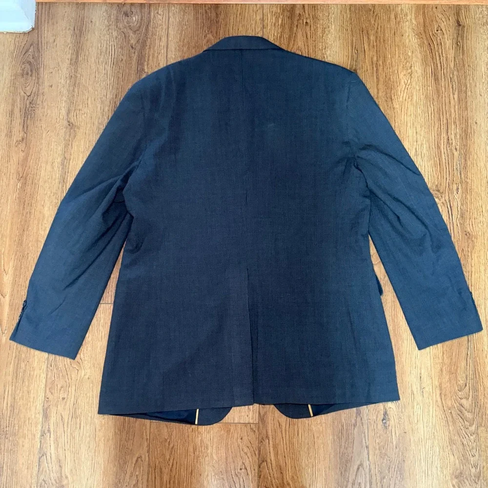 Haggar Pure Worsted Wool Blazer Mens 46L Charcoal Gray 2 Button Sport Coat Read